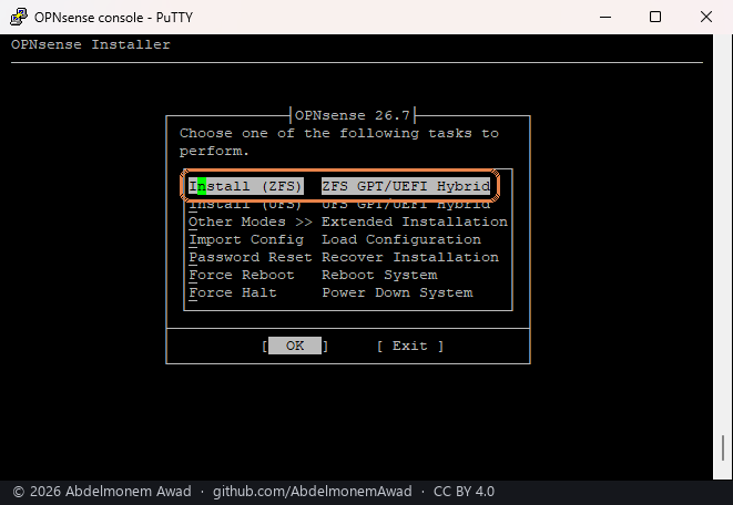 The installer's tasks: Install (ZFS) framed