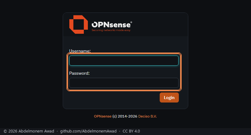 The appliance's sign-in page, the username and password framed