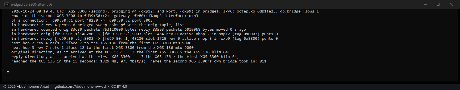 After: IPv6 across the bridge - bridged, the hop limit 64 both ways