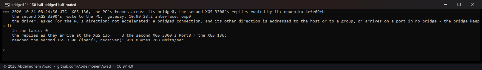 Half bridged, half routed: the replies addressed to the XGS 136 itself; the driver keeps the connection with the host and says why