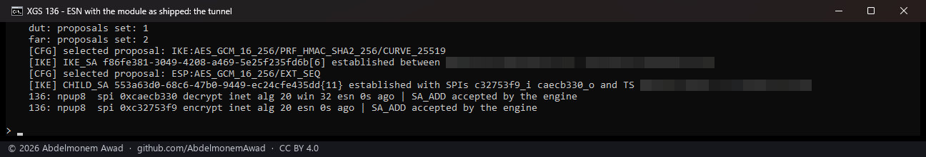 The build that ships, after a reboot: both ESN associations accepted by the engine