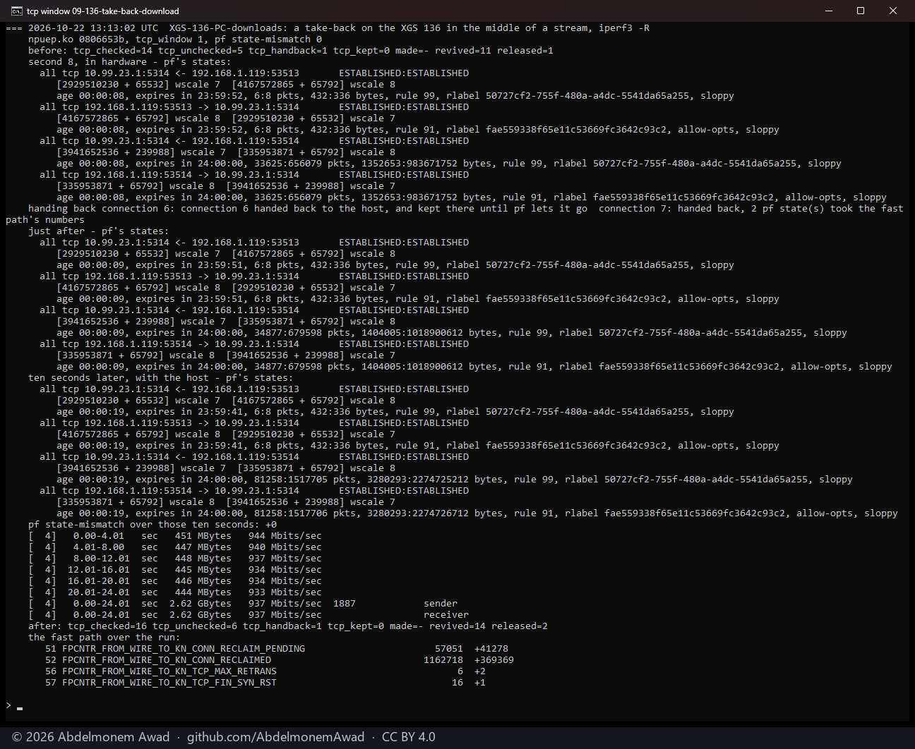 XGS 136, the PC downloading: handed back, two states took the numbers, state-mismatch +0; 937 Mbit/s