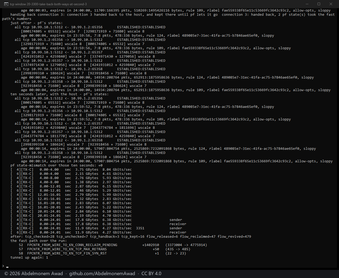 XGS 3300, both ways, at second 3: handed back, two pf states took the numbers, state-mismatch +0