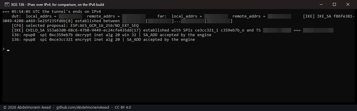 The IPv4 tunnel, for comparison: the associations on the engine